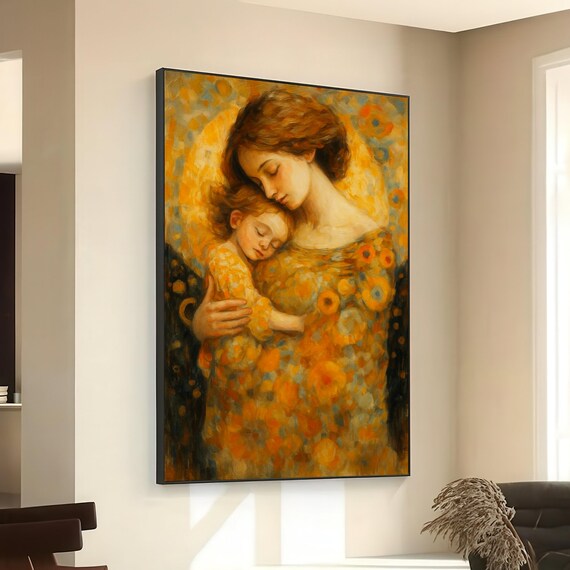 Tender Mother and Child Embrace Warm Autumn Floral Love Poster