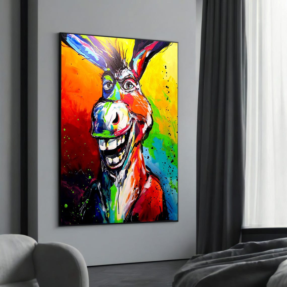Laughing Donkey Neon Pop Art Colorful Funny Animal Wall Poster