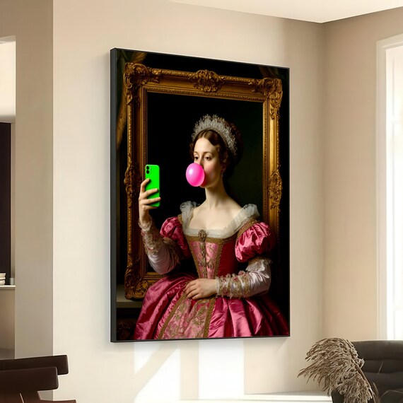 Modern Royalty Bubblegum Selfie Smartphone Vintage Portrait Pop Poster