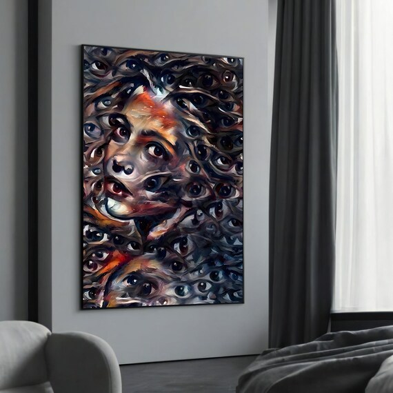 Surreal Abstract Portrait Of Many Watching Eyes Dark Art Poster