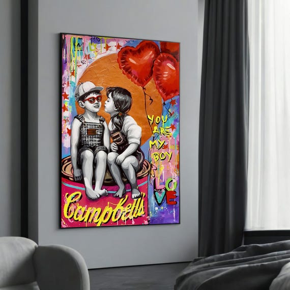 Retro Graffiti Art Canvas Painting Gift Cute Couple With Balloons Street For Playful Home Decor
