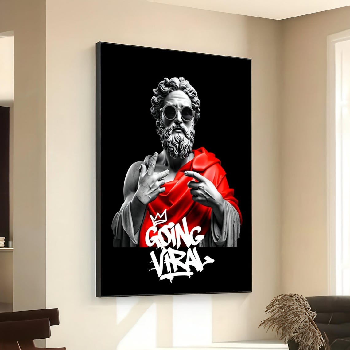 Roman Statue Sunglasses Red Drape Going Viral Funny Modern Wall Art