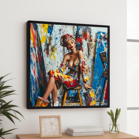 Colorful Paint Splash Fashion Portrait Artist Studio Vibrant Poster