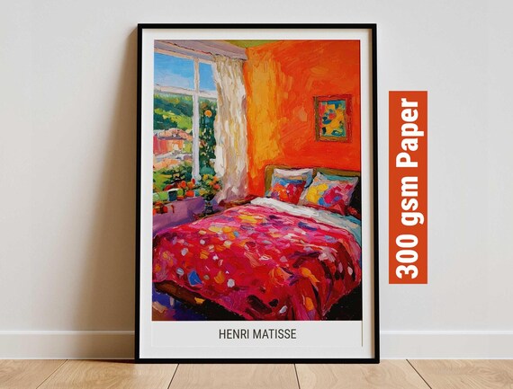 Bold Matisse Style Vibrant Orange Bedroom Interior Art Poster