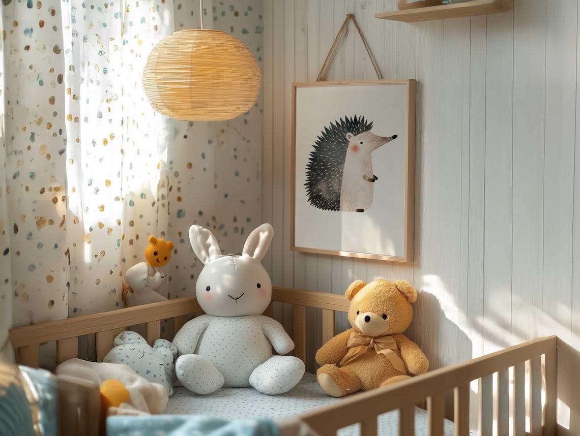 Cute Watercolor Hedgehog Standing Side Profile Nursery Poster - Image 5