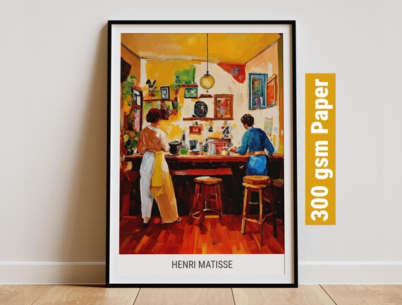 Warm Matisse Style Cozy Cafe Interior Scene Vintage Art Poster