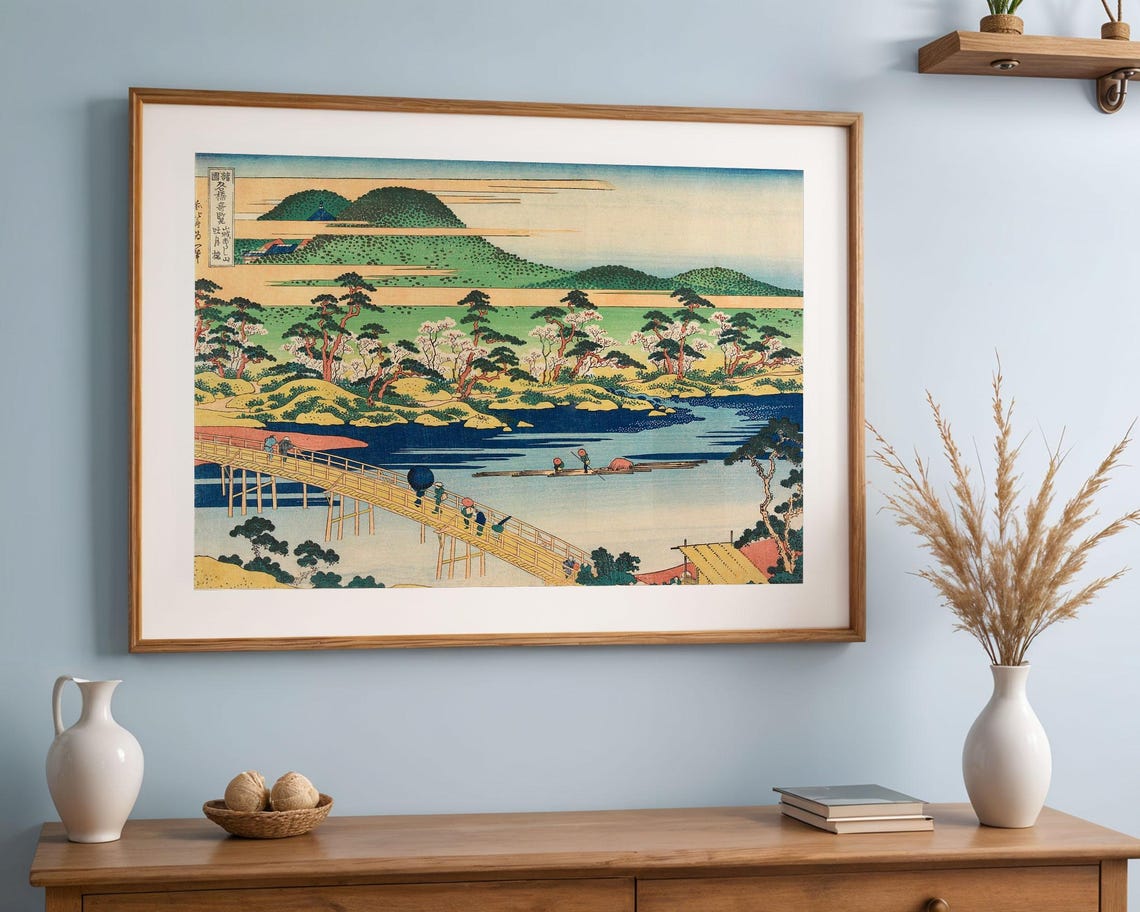 Katsushika Hokusai Print Togetsu Bridge At Arashiyama Japanese Ukiyo E Art Vintage Japan Wall Decor Woodblock Style Japandi Print - Image 4