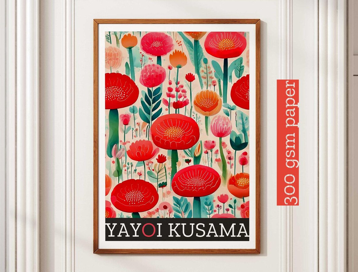 Yayoi Kusama Inspired Bright Red Poppy Flower Field Art Poster