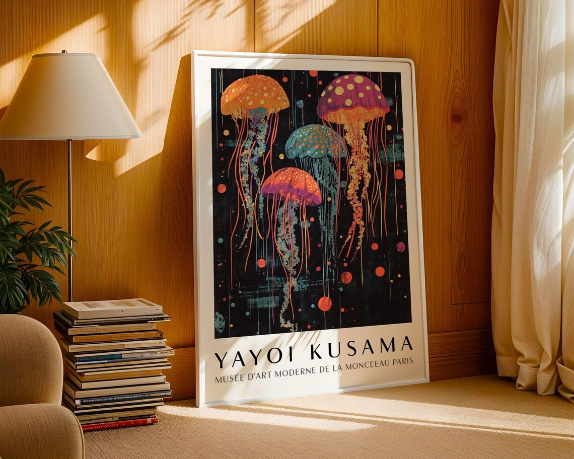 Yayoi Kusama Colorful Jellyfish in a Dotted Deep Sea Art Poster - Image 3