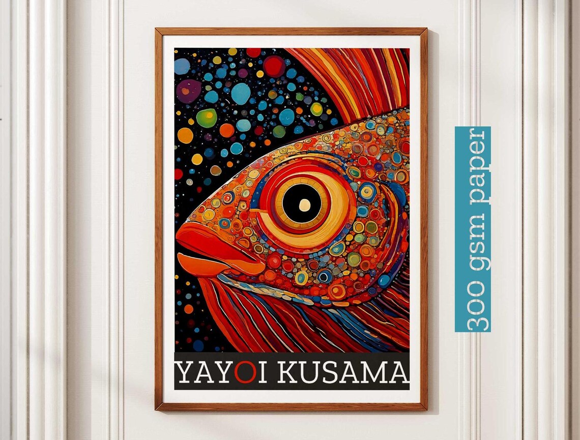 Yayoi Kusama Inspired Bold Red Fish Close Up Portrait Art Poster