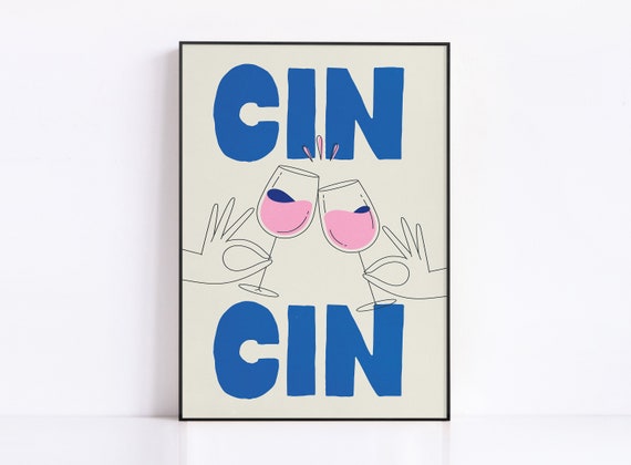 Cin Print Wine Modern Poster, Minimalist Bar Art
