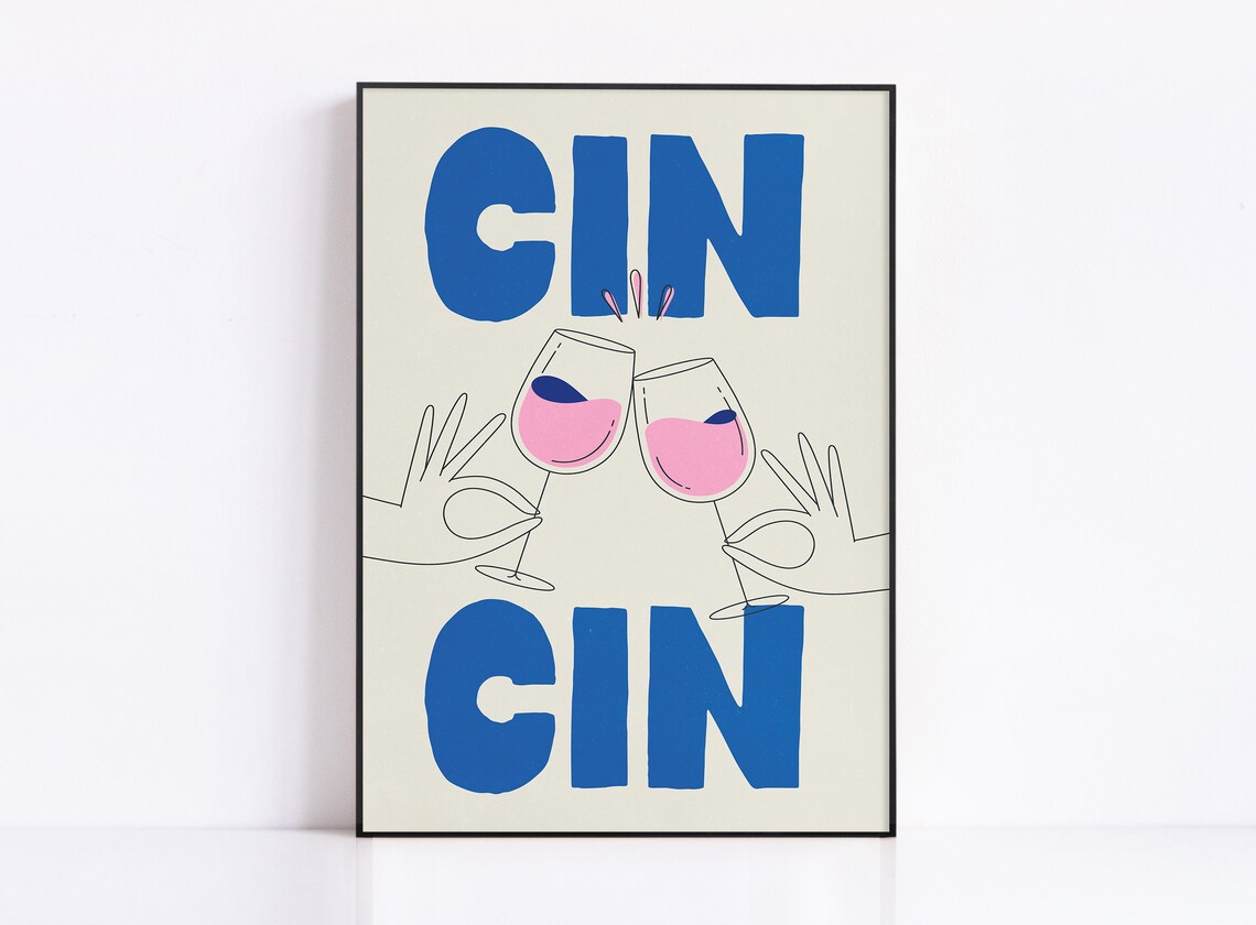 Cin Print Wine Modern Poster, Minimalist Bar Art