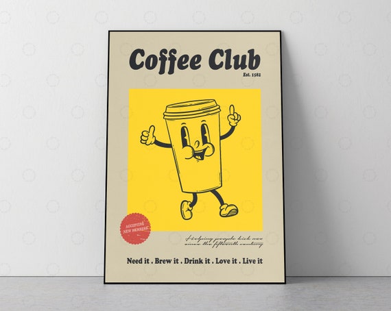 Coffee Print Retro Vintage Poster Lover Modern Kitchen Decor Drink Pop Art 50s 60s Quote