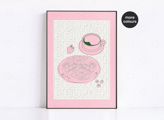 Brunch Print Breakfast Poster Hand Drawn Sketch Food Coffee Minimalist Wall Art Trendy Bar Cart Retro Kitchen