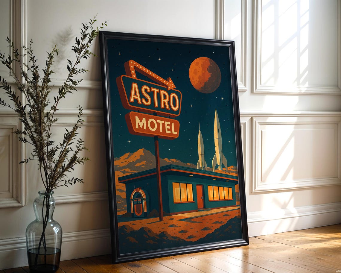 Retro Scifi Astro Motel Poster Midcentury Modern Space Art