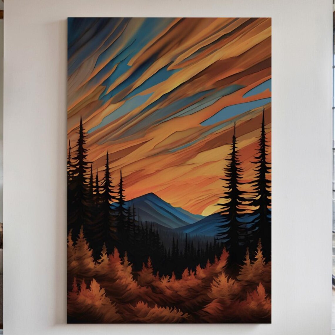 Mountain Sunset Art Print, Forest Landscape