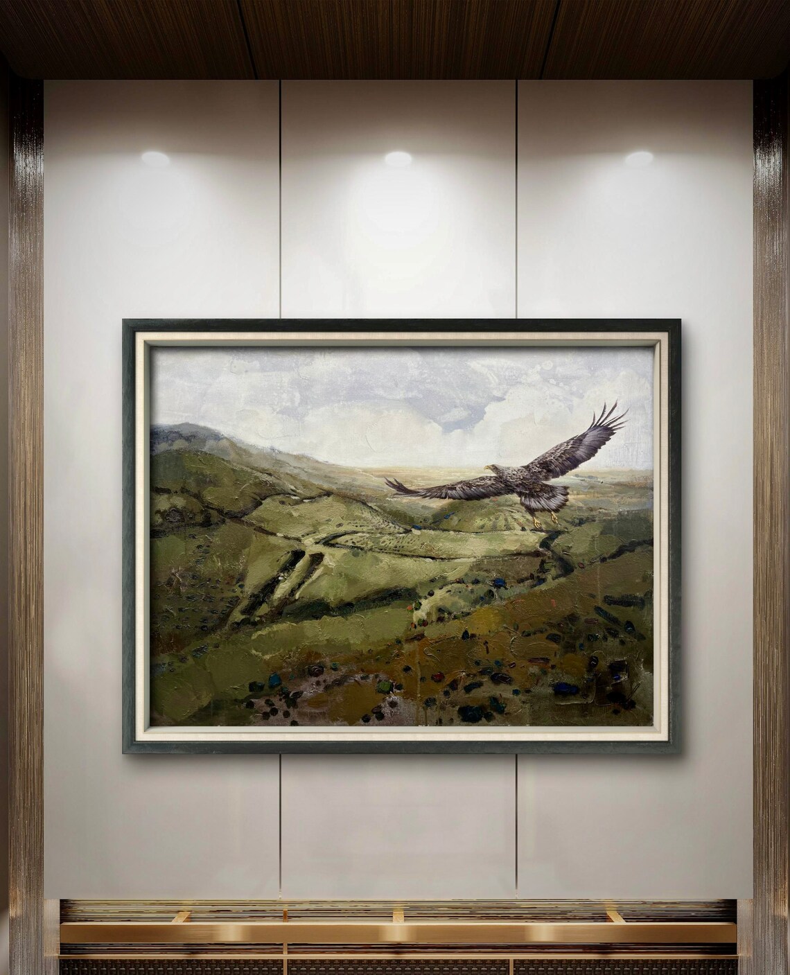 Soaring Eagle Over Rocky Mountain Plateau Wildlife Oil Painting Print - Image 3