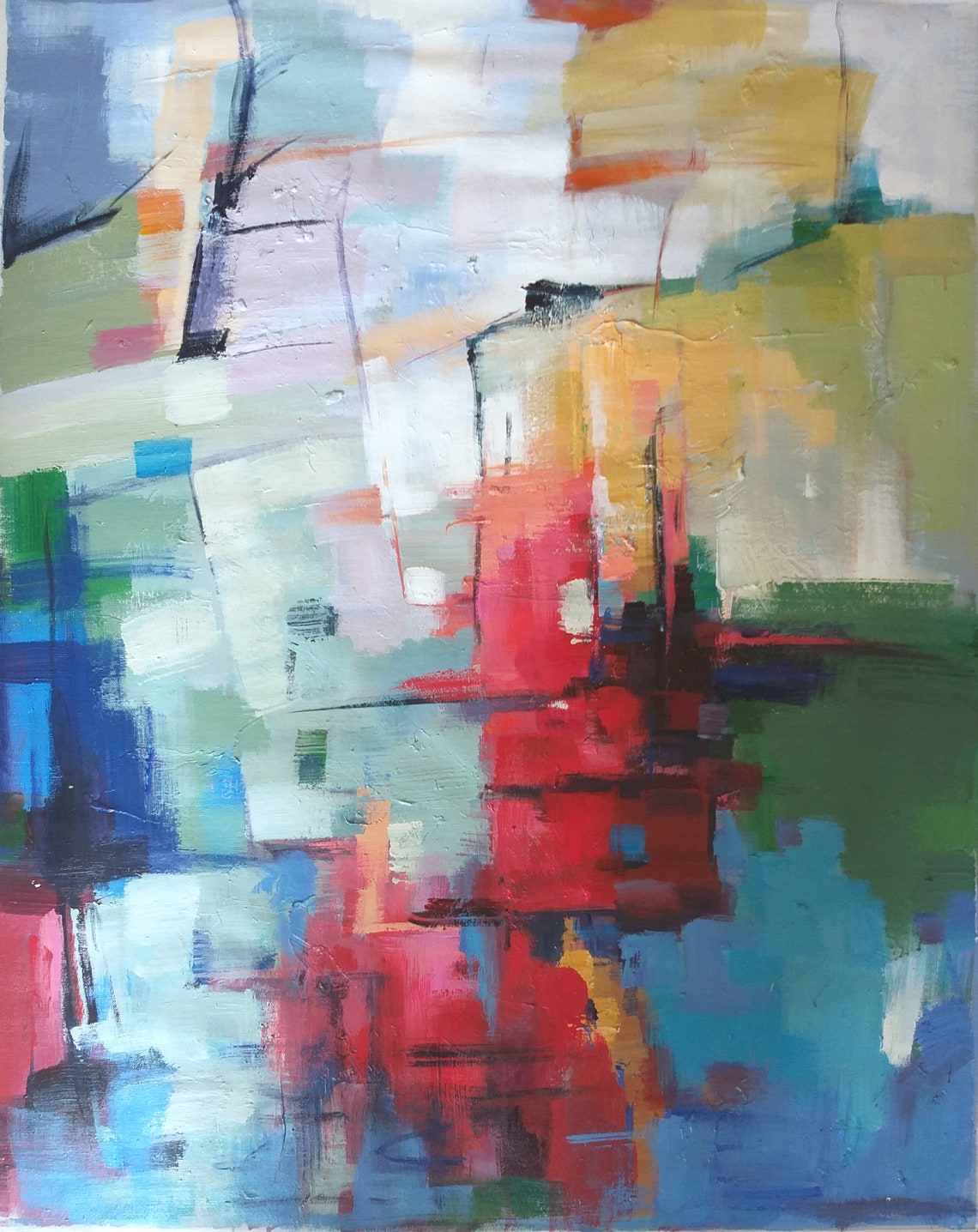Bold Abstract Red Blue Green Blocks Modern Colorful Art Print