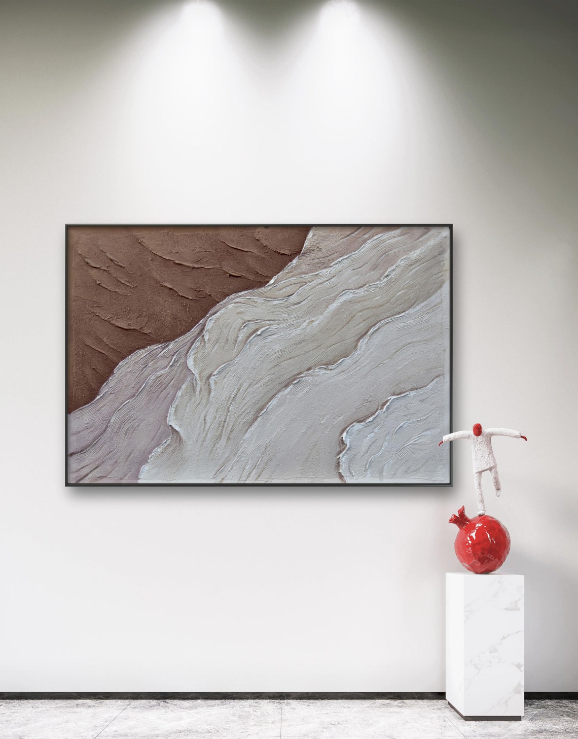 Minimalist Brown And White Textured Wave Abstract Painting Print