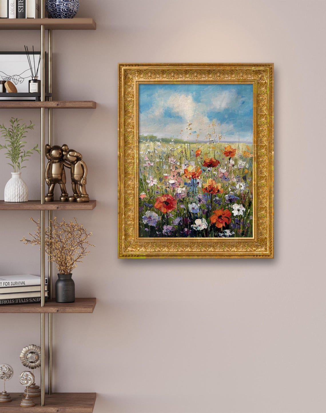 Red And Purple Flower Fields In The Wild Oil Painting Wall Art Unforgettable Gifts Oil Painting Landscape Home Art Decoration - Image 2