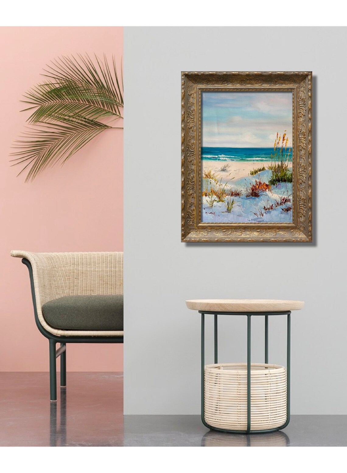 Sunny Beach Dunes Turquoise Ocean Seaside Landscape Oil Poster - Image 3