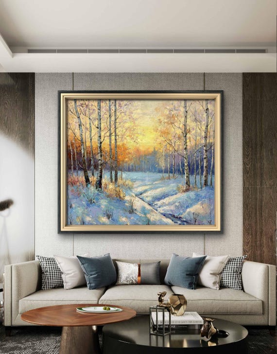 Snow Scene Under The Sunset Living Room Home Decoration Oil Painting Scenery On Boho Wall Decor Original Landscape Oil Painting