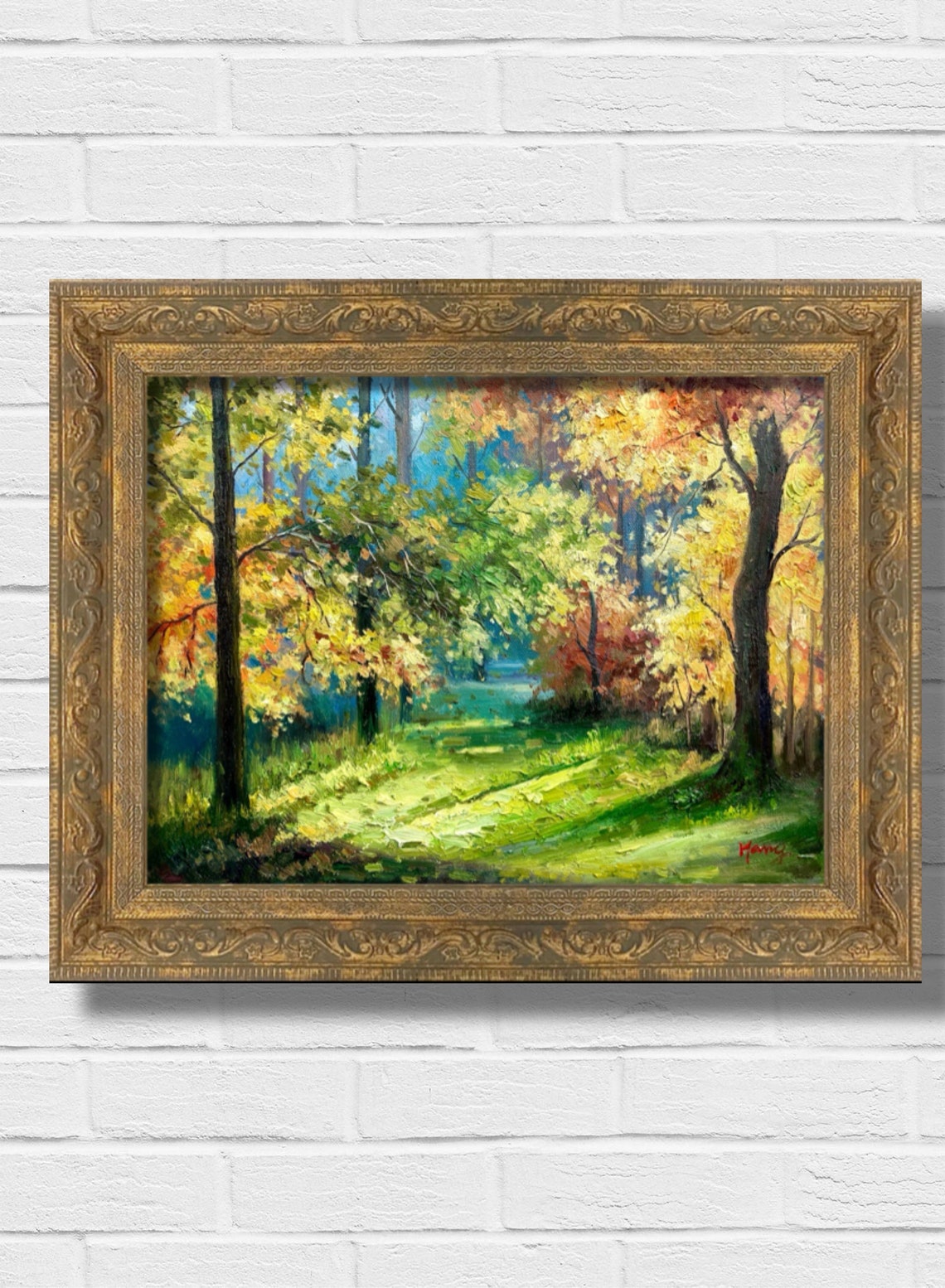 Colorful Autumn Forest Path With Golden Foliage Sunlight Poster