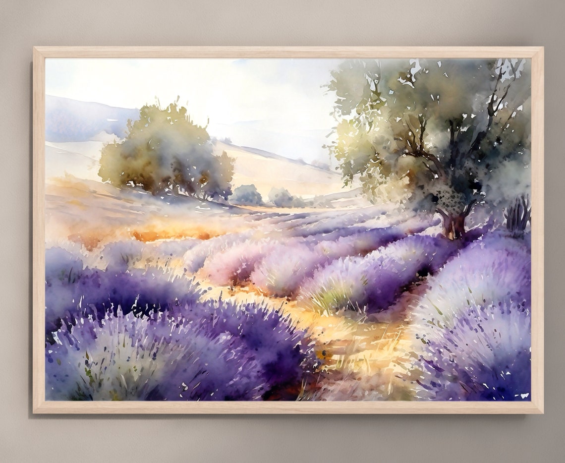 Provence Lavender Field at Sunrise Watercolor Landscape Poster - Image 4