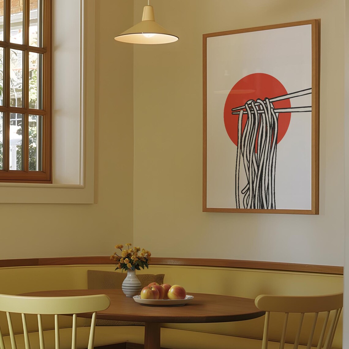 Ramen Noodles Chopsticks Red Sun Circle Minimalist Japanese Poster