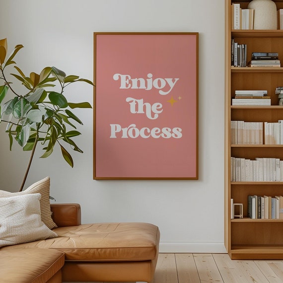 Enjoy The Process Motivational Wall Art Retro Style Inspirational Poster Positive Quote For Home Office Decor Vintage Typography Print