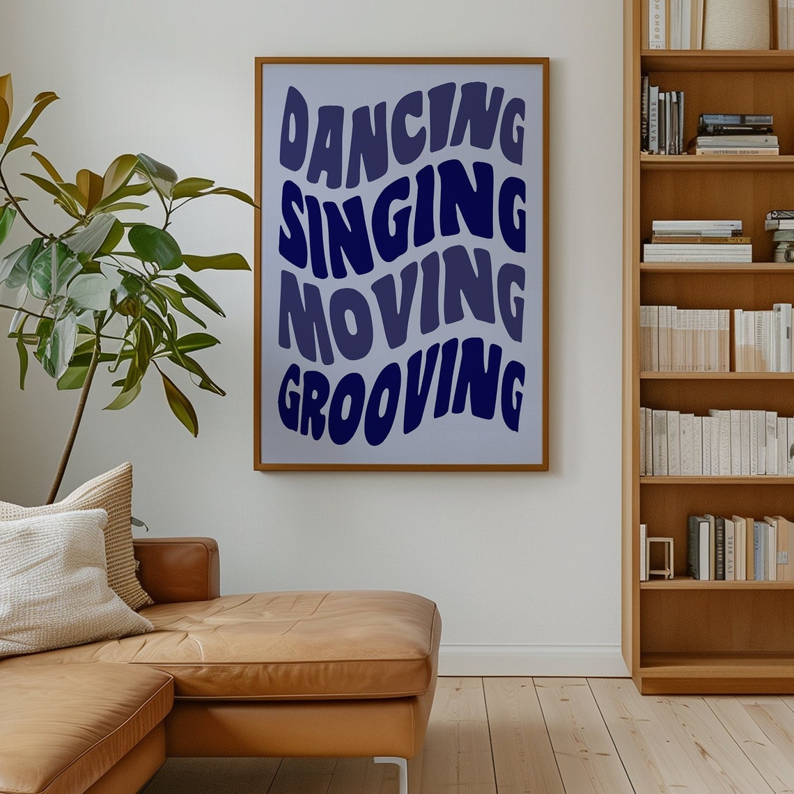 Dancing Singing Moving Grooving Navy Retro Wavy Typography Wall Poster