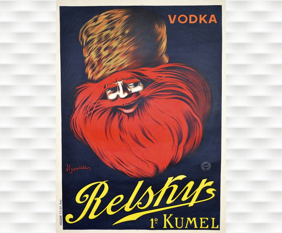 Relshys Kumel Vodka Cappiello Red Bearded Cossack Vintage Ad Poster