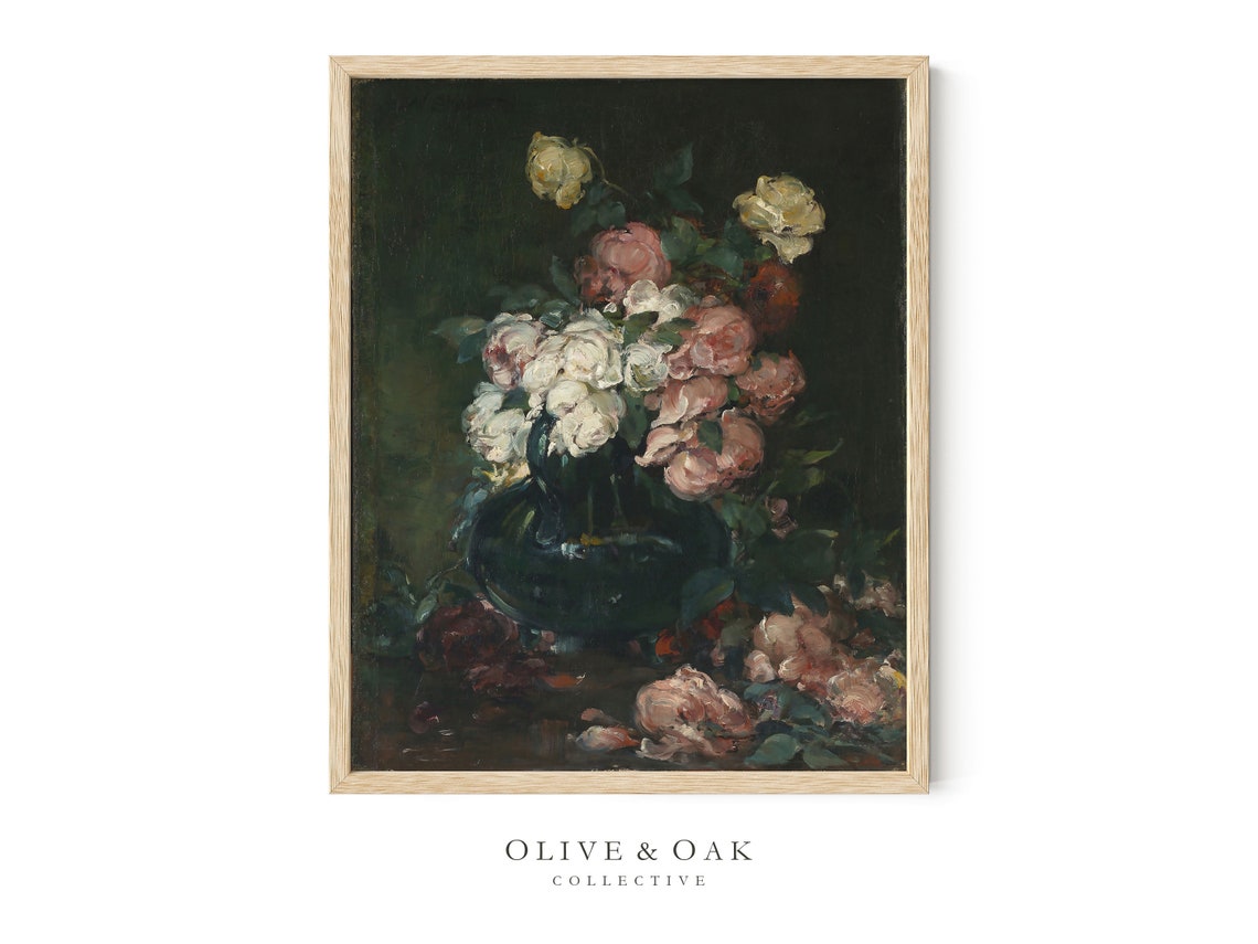 Framed Wall Art Dark Academia Decor Moody Flower Still Life Vintage Roses Painting 21 M - Image 4