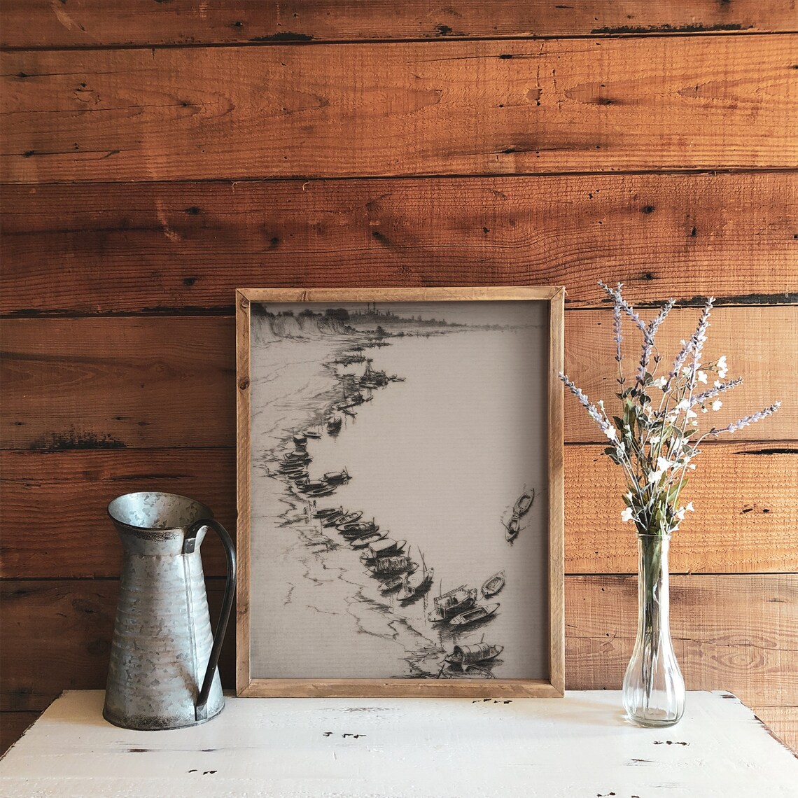Coastal Landscape Sketch, Vintage Harbor Etching - Image 3