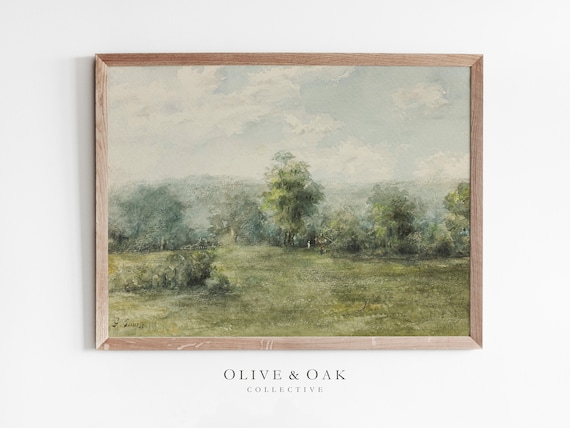 Country Landscape Vintage Art Print, Farmhouse Decor
