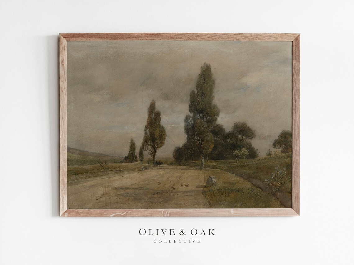 Vintage Farmhouse Landscape, Cottage Decor Art Print