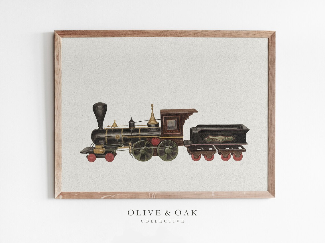Vintage Toy Train Drawing, Nursery Decor Art Print