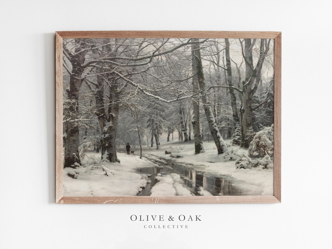 Winter Landscape Painting, Rustic Snow Scene Art Print