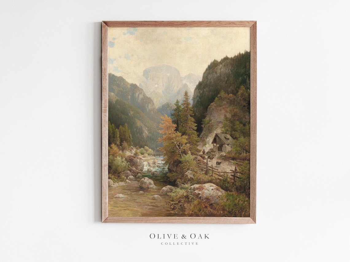 Autumn Muted Landscape Painting, Fall Decor Art Print