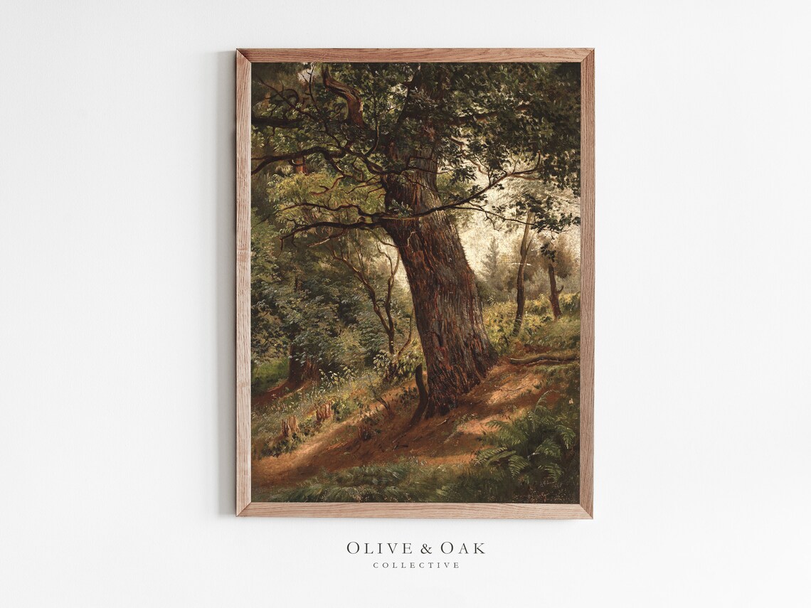 Vintage Landscape Tree Oil Painting, Art Print