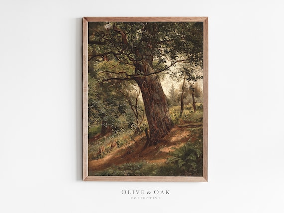 Vintage Landscape Tree Oil Painting, Art Print