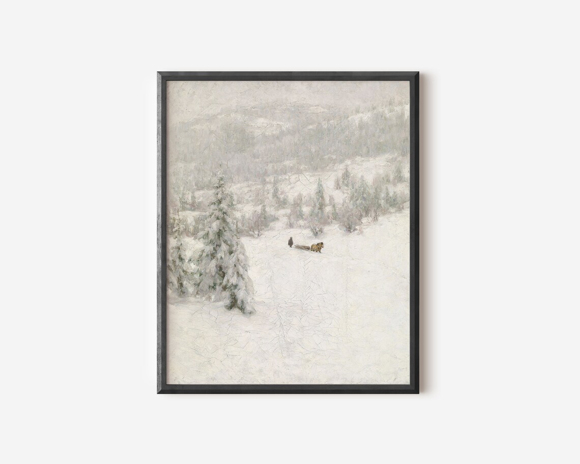 Vintage Winter Country Snow Landscape, Art Print - Image 3