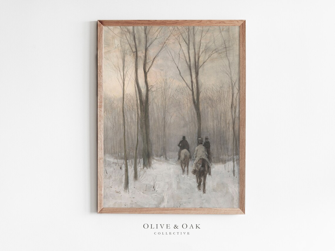 Vintage Winter Landscape Art Print, Snowy Countryside