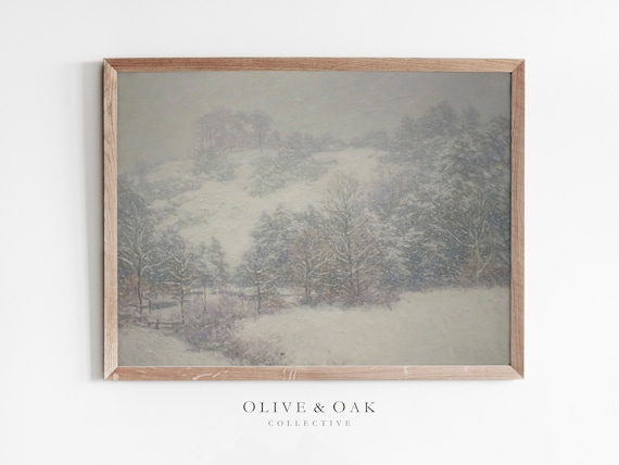 Rustic Winter Landscape Painting, Snowy Tree Art Print
