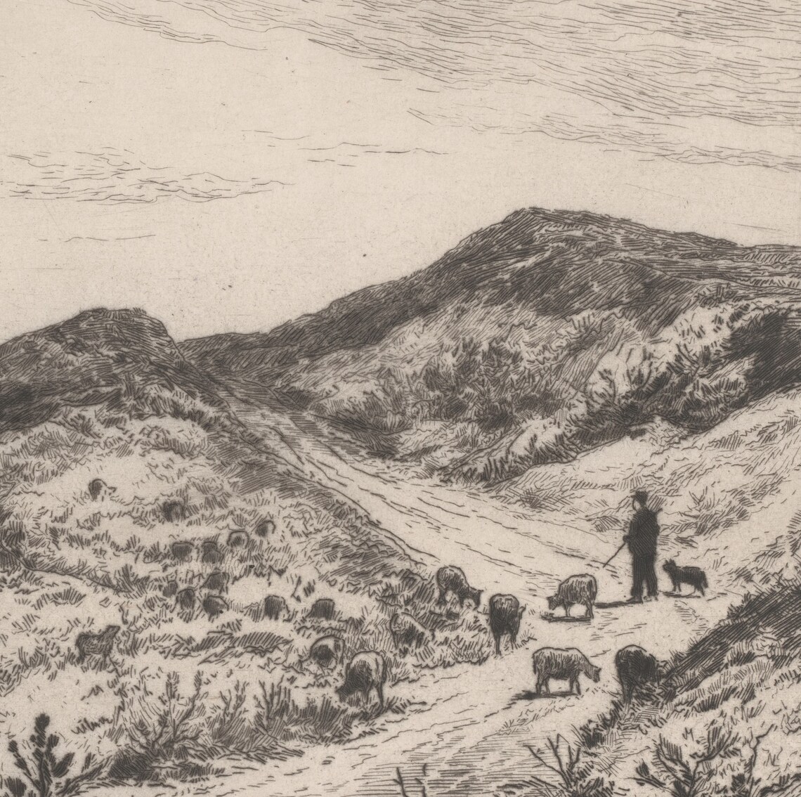 Landscape Sketch Vintage Etching, Farmhouse Decor - Image 3
