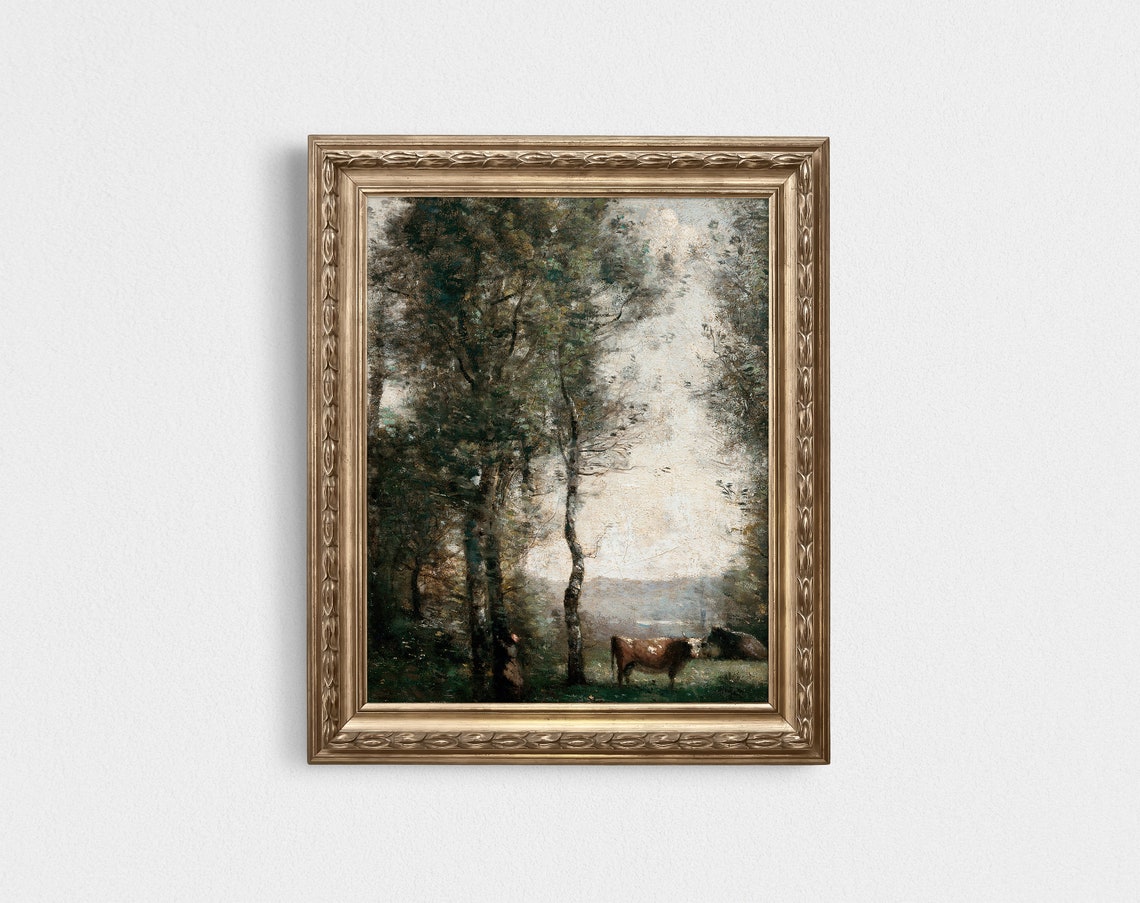 Vintage Cow Pasture Landscape Art Print - Image 4