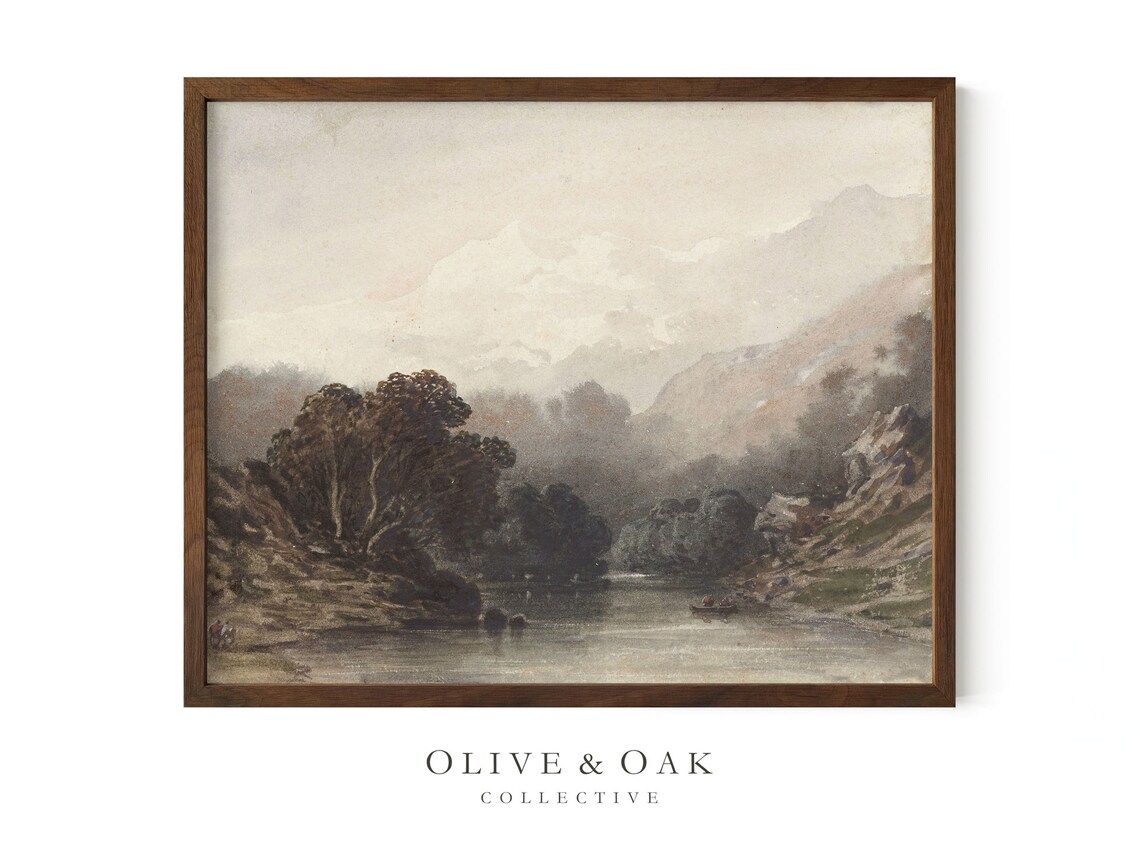 Neutral Landscape Painting, Lake Landscape Art Print - Image 2