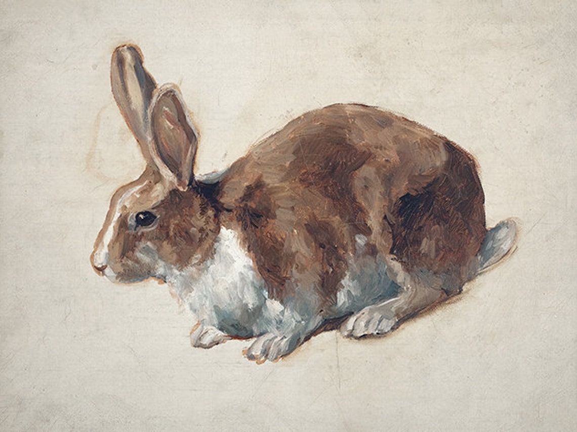 Vintage Rabbit Painting, Neutral Nursery Art Print - Image 3