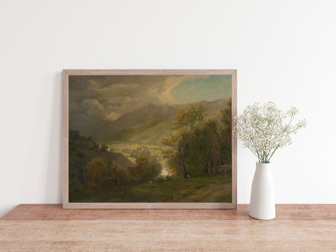 Mountain Landscape, Vintage Oil Painting Art Print - Image 2