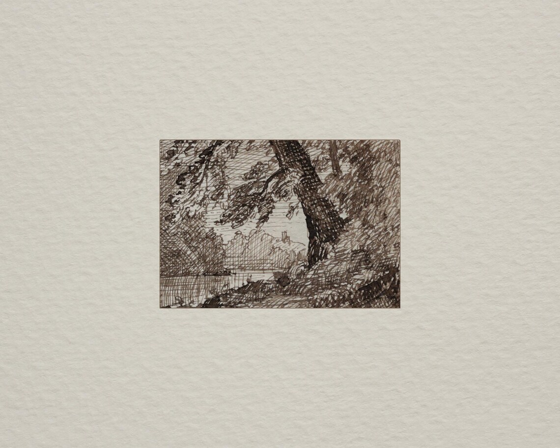 Rustic Landscape Sketch, Vintage Art Print - Image 2